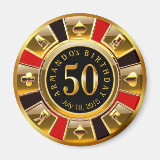 Vegas Casino Chip 50th Birthday | red gold black Magnet
