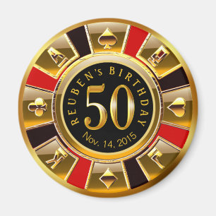 Vegas Casino Chip 50th Birthday red gold black Magnet