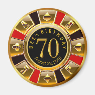 Vegas Casino Chip 70th Birthday red gold black Magnet