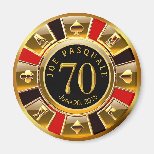 Vegas Casino Chip 70th Birthday | red gold black Magnet (Front)