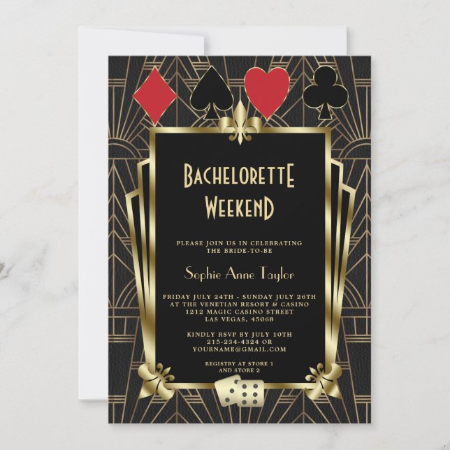 Vegas Casino Great Gatsby Bachelorette Weekend Invitation (Front)