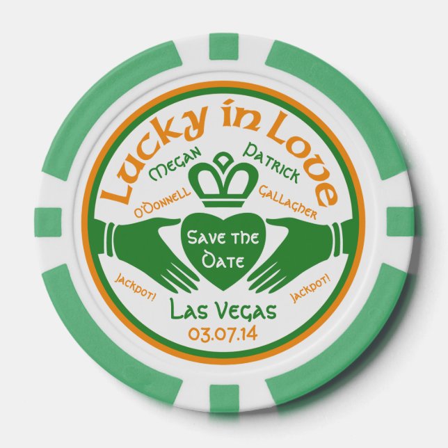 Vegas Casino Lucky in Love Wedding Save the Date Poker Chips (Front)