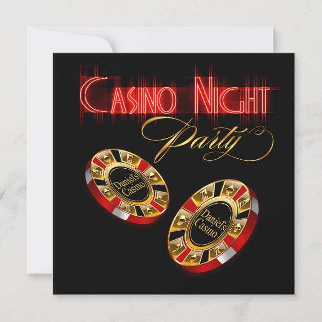 Vegas Casino Night ASK ME 2 PUT YOUR NAME ON CHIPS Invitation (Front)