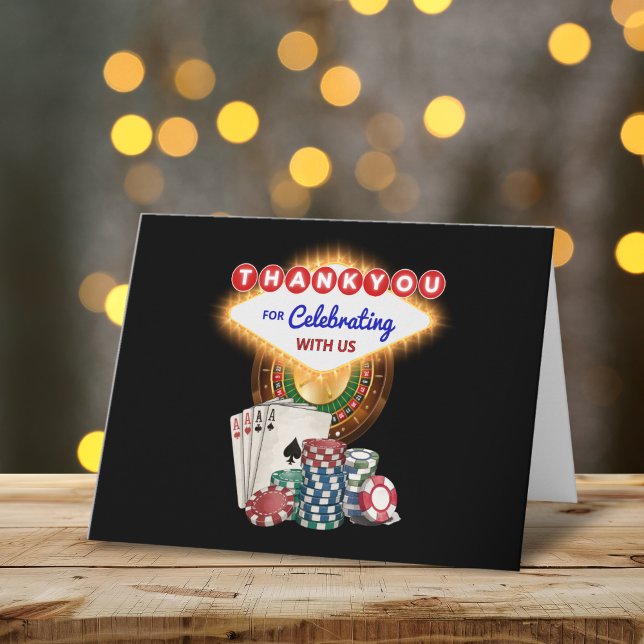 Vegas Casino Night Birthday / Bach Party Thank You Card (Casino Las Vegas Theme Thank You Folded Card)