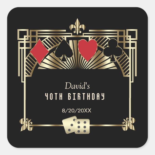 Vegas Casino Royale Great Gatsby 40th Birthday Square Sticker (Front)