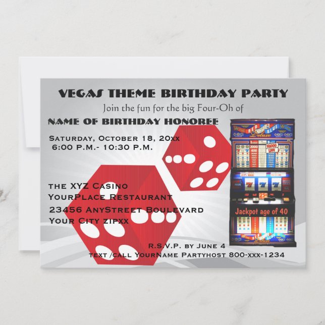 Vegas Casino Theme Adult Birthday Party Invitation (Front)
