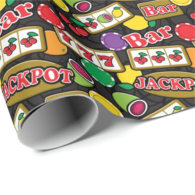 Vegas Casino Worker Slot Machine Patterned Wrapping Paper (Roll Corner)