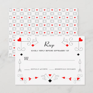 Vegas Cupid's Hearts and Diamonds Wedding RSVP Car Card