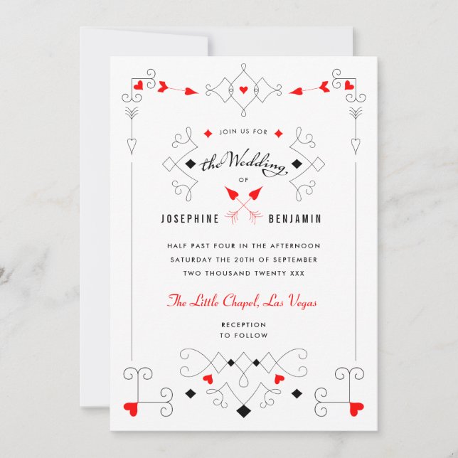 Vegas Cupid's Hearts Diamonds Wedding Invitation (Front)