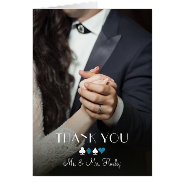 Vegas Destiny Blue Glitter Photo Thank You Note (Front)