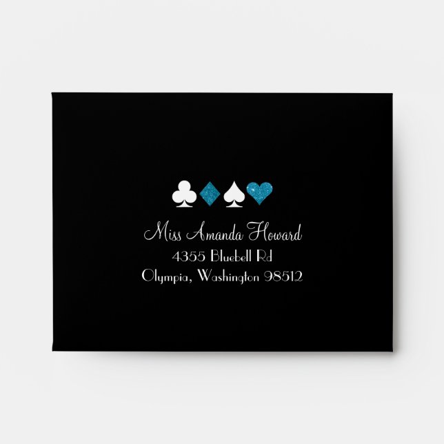 Vegas Destiny Blue Glitter Wedding Reply Envelope (Front)