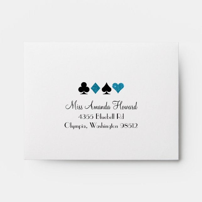 Vegas Destiny Blue Glitter Wedding Reply Envelope (Front)