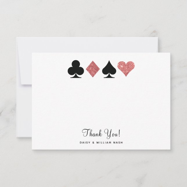 Vegas Faux Pink Glitter Flat Thank You Card (Front)