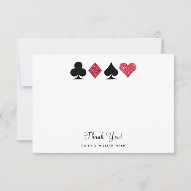 Vegas Faux Red Glitter Flat Thank You Card (Front)
