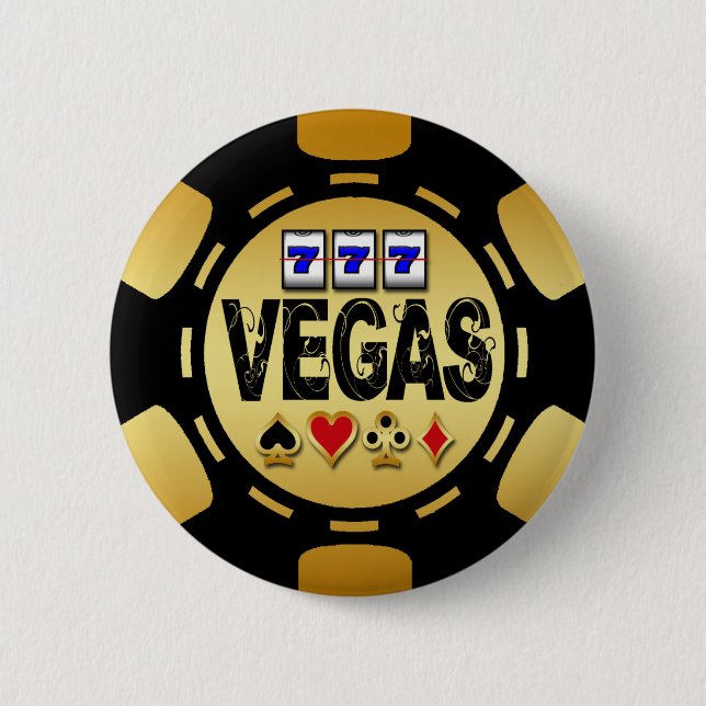 VEGAS GOLD AND BLACK POKER CHIP 6 CM ROUND BADGE (Front)