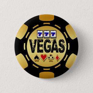 VEGAS GOLD AND BLACK POKER CHIP 6 CM ROUND BADGE