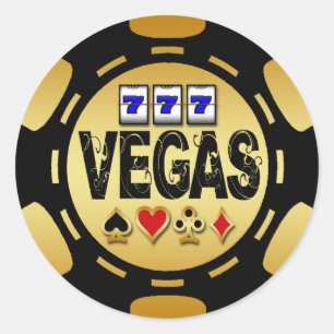 VEGAS GOLD AND BLACK POKER CHIP CLASSIC ROUND STICKER