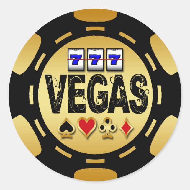 VEGAS GOLD AND BLACK POKER CHIP CLASSIC ROUND STICKER (Front)