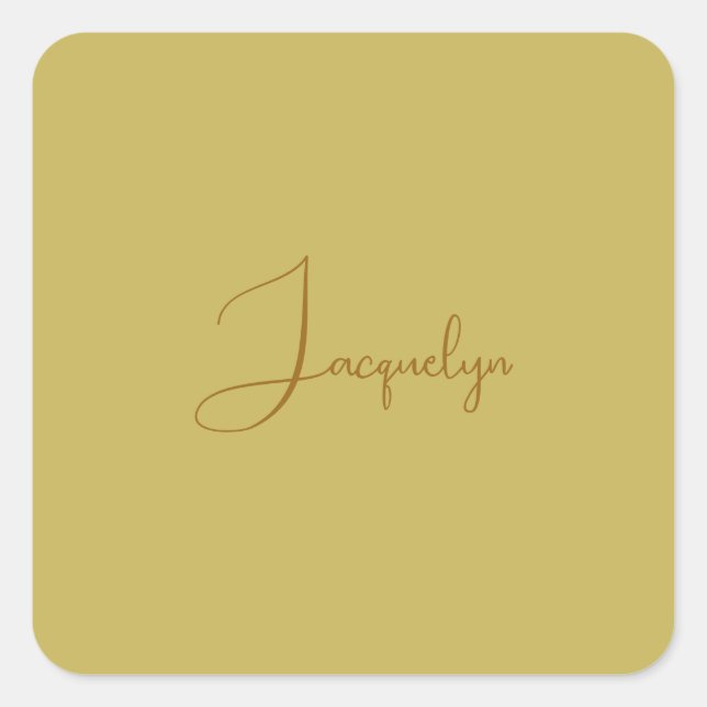 Vegas Gold Golden Brown Colour Calligraphy Name Square Sticker (Front)