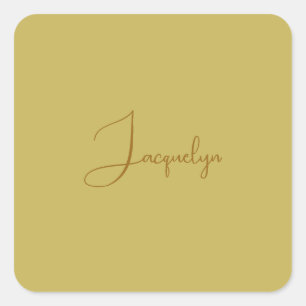 Vegas Gold Golden Brown Colour Calligraphy Name Square Sticker
