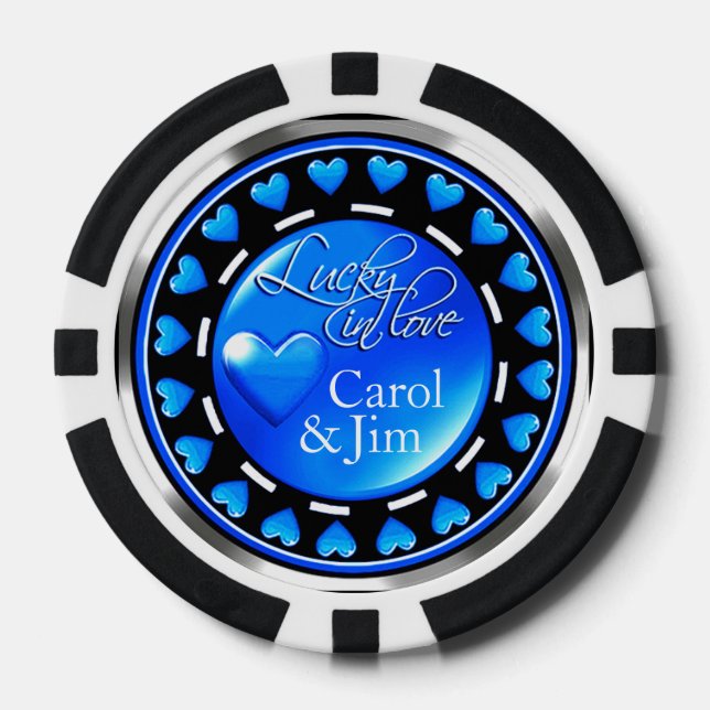 Vegas Lucky in Love Hearts blue black Poker Chips (Front)