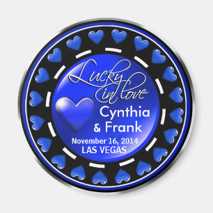 Vegas Lucky in Love Hearts Casino Chip cobalt Magnet