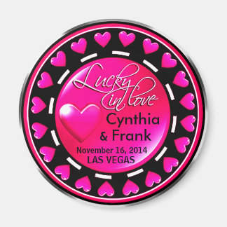Vegas Lucky in Love Hearts Casino Chip hot pink Magnet