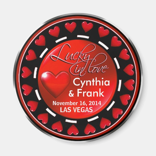 Vegas Lucky in Love Hearts Casino Chip red Magnet (Front)