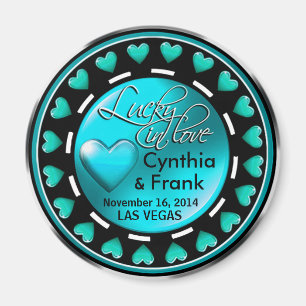Vegas Lucky in Love Hearts Casino Chip teal Magnet