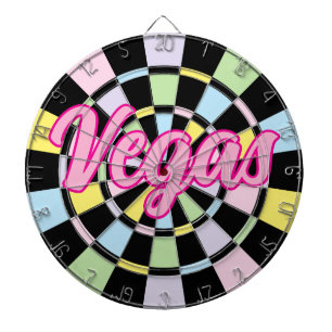 Vegas Pink text on Black And Pastel Colours Dartboard