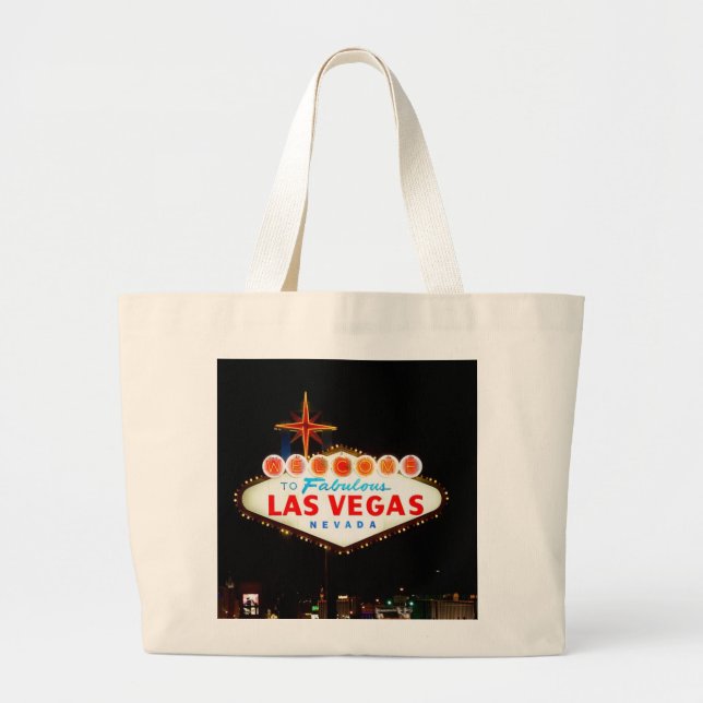 Vegas Sign Lit Up Large Tote Bag (Front)