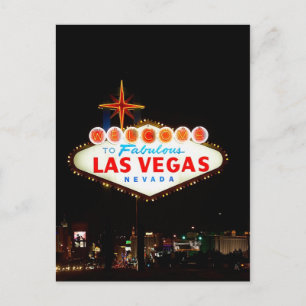 Vegas Sign Lit Up Postcard