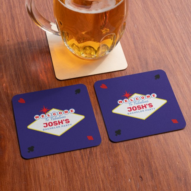 Vegas Sign Midnight Blue Personalised Square Paper Coaster (Creator Uploaded)