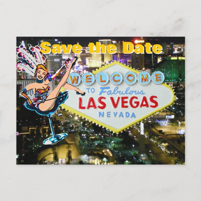 Vegas Strip Wedding Save the Date Showgirl Announcement Postcard (Front)