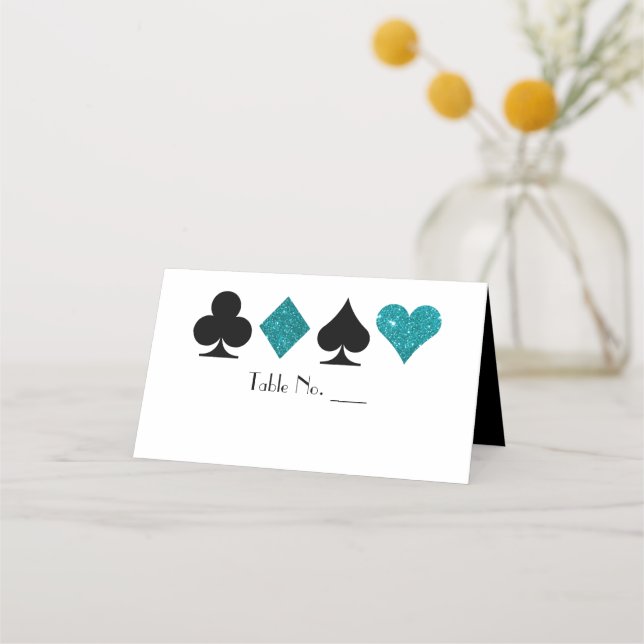 Vegas Teal Glitter and Black Place Card (Front)
