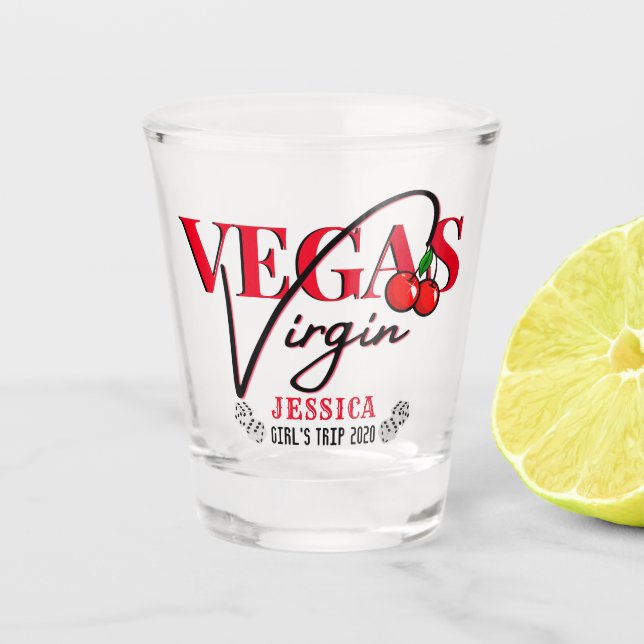 Vegas Virgin| Red Cherry Vegas 1st timer Shot Glass (Front)