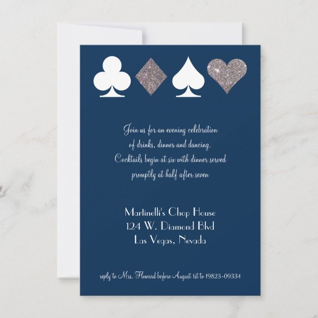 Vegas Wedding Celebration Navy Silver Faux Glitter Invitation (Front)