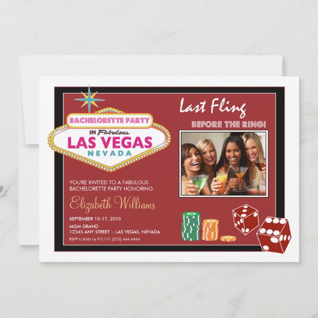 Vegas Weekend Bachelorette Party Invite (crimson) (Front)