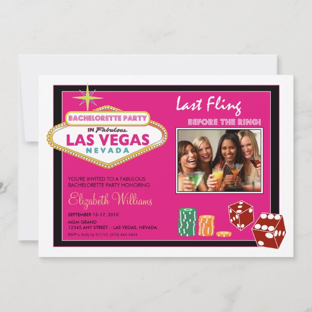 Vegas Weekend Bachelorette Party Invite (fuschia) (Front)