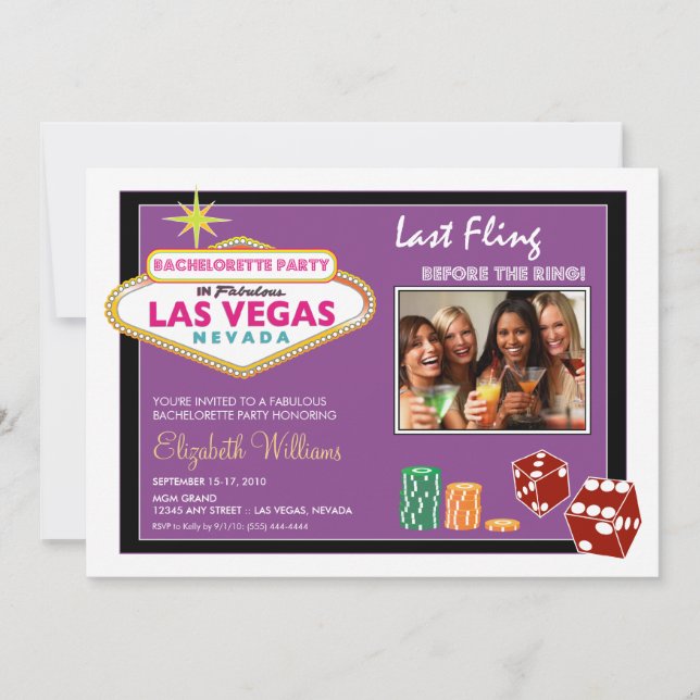 Vegas Weekend Bachelorette Party Invite (lavender) (Front)