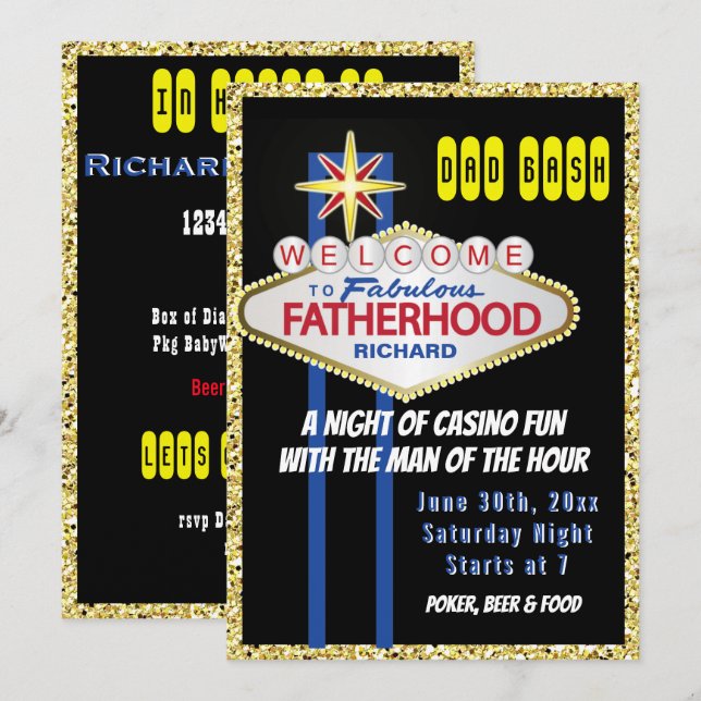 Vegas Welcome to Fabulous Fatherhood  Baby Shower Invitation (Front/Back)