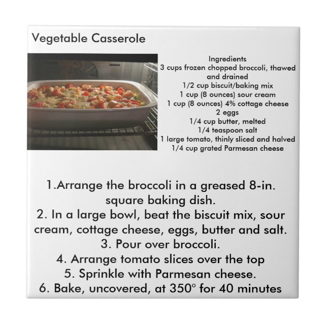 Vegatable Casserole recipie kitchen tile (Front)