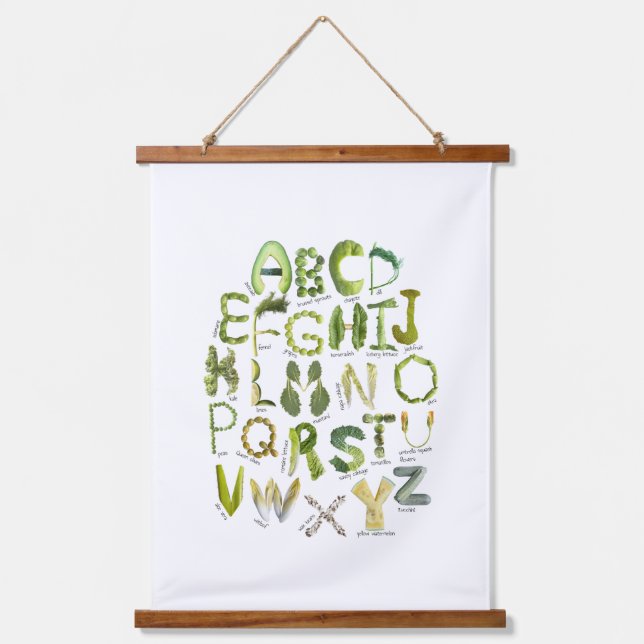 Vegetable Alphabet - Fruits and Vegetable Alphabet Hanging Tapestry (Front)