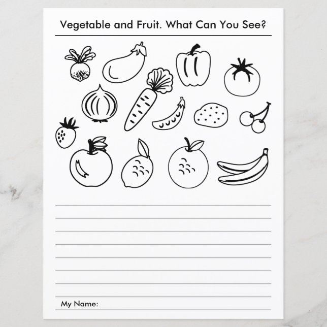 Vegetable and Fruit School Worksheet (Front)
