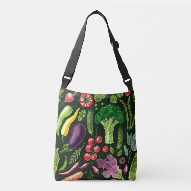 Vegetable and herbs garden harvest on black crossbody bag (Front)