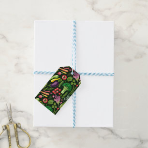 Vegetable and herbs garden harvest on black gift tags