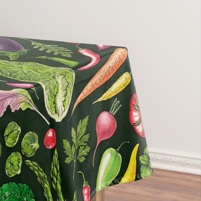 Vegetable and herbs garden harvest on black tablecloth (In Situ)