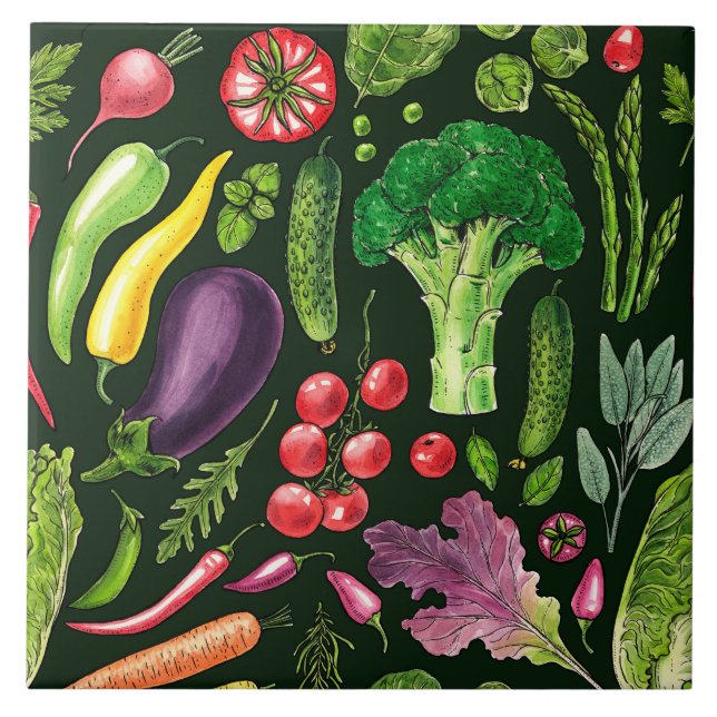 Vegetable and herbs garden harvest on black tile (Front)