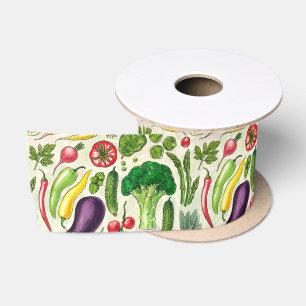 Vegetable and herbs garden harvest on off white satin ribbon