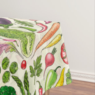 Vegetable and herbs garden harvest on off white tablecloth